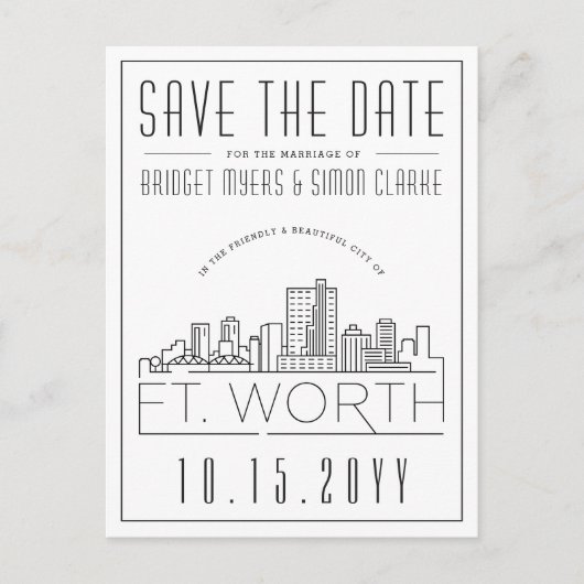Fort Wort Wedding | Gestileerde skyline De datum o Briefkaart (Voorkant)