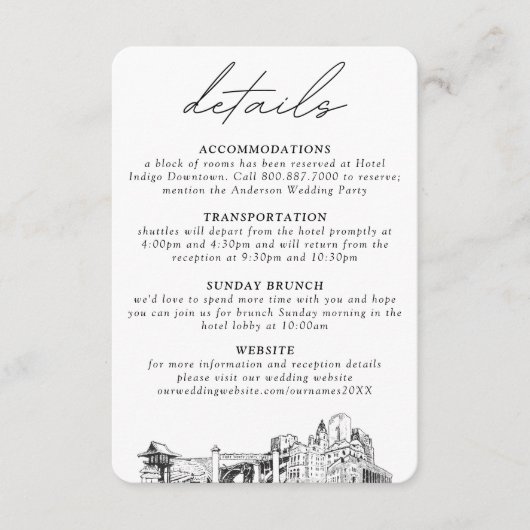 Fort Worth bruiloft kleine verticale details Informatiekaartje (Voorkant)