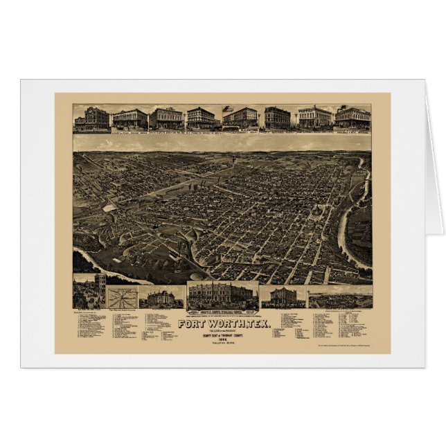 Fort Worth, carte panoramique de TX - 1886 (Devant horizontal)