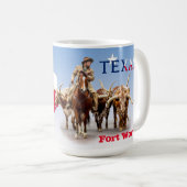 Fort Worth Cattle, Texas Outline, Mug (Devant droit)