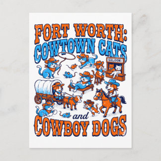 Fort Worth Cowtown Katten En Cowboy Honden Briefkaart