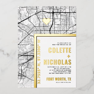 Fort Worth Love Locator   Stad thema bruiloft Folie Uitnodiging