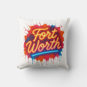 Fort Worth neon street-art spatontwerp Kussen