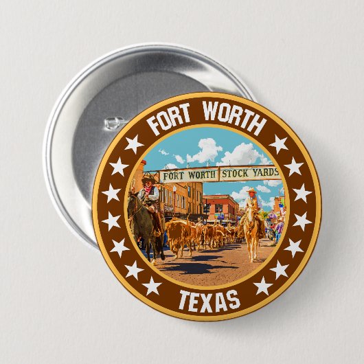 Fort Worth Ronde Button 7,6 Cm (Voorkant /achterkant)