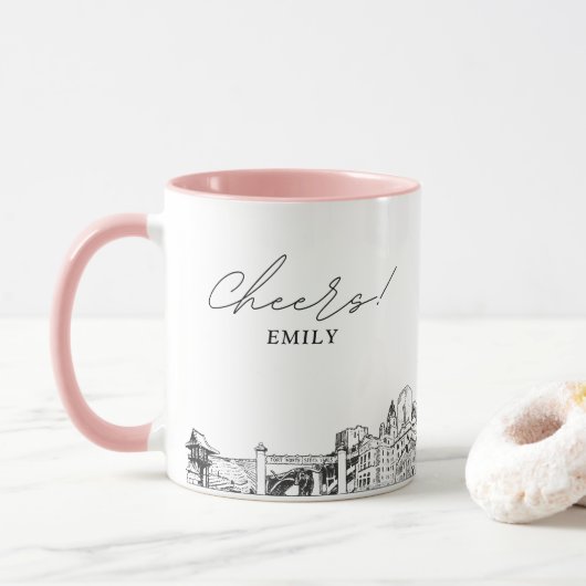 Fort Worth Skyline gepersonaliseerde bruiloft koff Mok (Met donut)