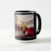Fort Worth Stock Yards Texas Drapeau sur noir, Mug (Devant droit)
