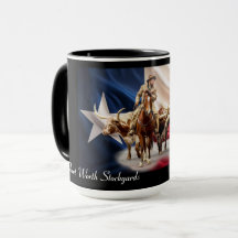 Fort Worth Stock Yards Texas Drapeau sur noir, Mug