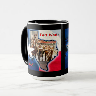 Fort Worth Stock Yards Texas Grafisch op zwart, Mo Mok