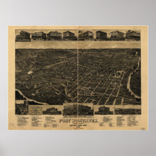Fort Worth Texas 1886 Antiek Panorama Poster