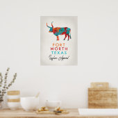 Fort Worth Texas Colorful Longhorn Poster (Keuken)