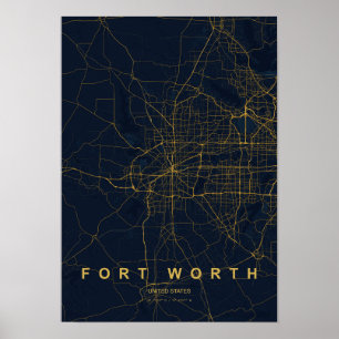 Fort Worth Texas gestileerde kaartprint Poster