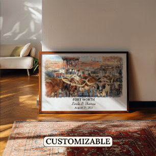 Fort Worth Texas Poster, Aquarel, Op Maat Poster
