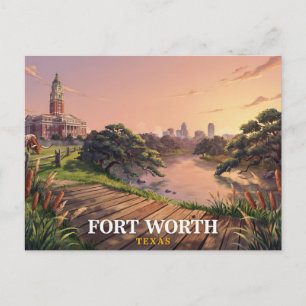 Fort Worth Texas Rechthuis Longhorn Reis Briefkaart