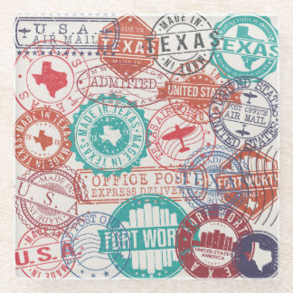 Fort Worth Texas: reispostzegels. Glazen Onderzetter