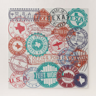 Fort Worth Texas: reispostzegels. Legpuzzel