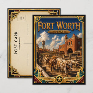 Fort Worth Texas Vintage Art Deco Gouden Tijdperk Briefkaart