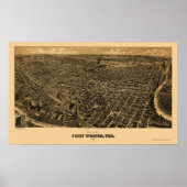 Fort Worth, TX Panoramic Map - 1891 Poster (Voorkant)