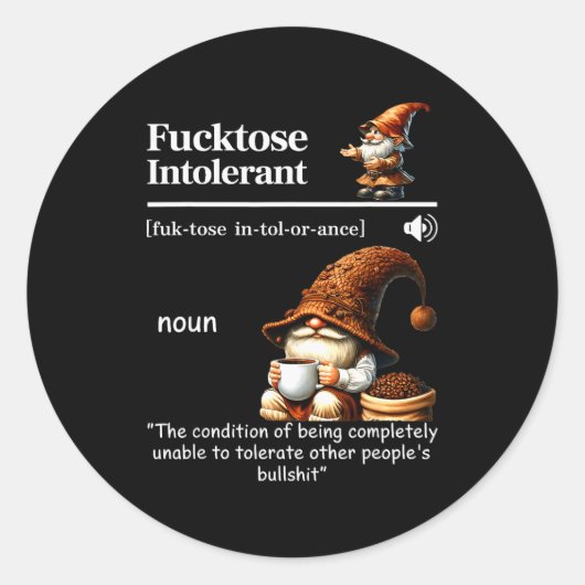Fortose Intolerant Definition Funny Gnome Coffee Ronde Sticker (Voorkant)