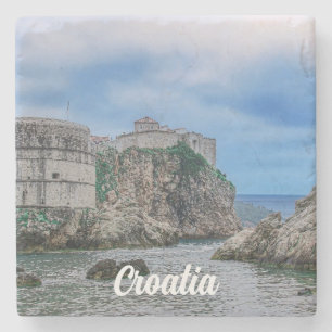 Fortress walls, rocky kust en zee in Kroatië Stenen Onderzetter