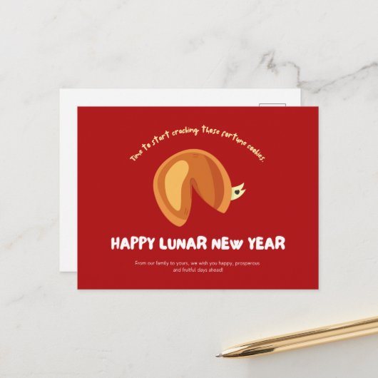 Fortune Cookie Chinese Lunar New Year Design Postc Briefkaart (Voorkant / Achterkant in situ)