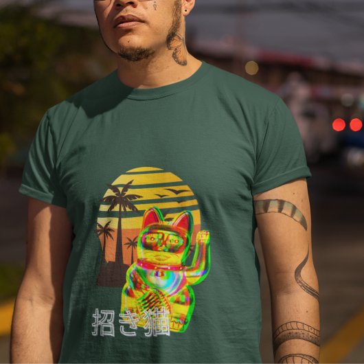 Fortune Lucky Cat Maneki-Neko Modern Sunset T-shirt