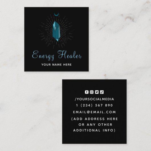 Fortune Teller Healing Hands & Blauwgroen diamants Vierkante Visitekaartje (Voorkant / Achterkant)