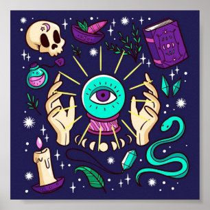 Fortune Teller Mystical Gypsy Crystal Ball Paars Poster