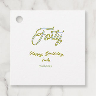 forty birthday name date blue green pastel trendy  bedankjes labels
