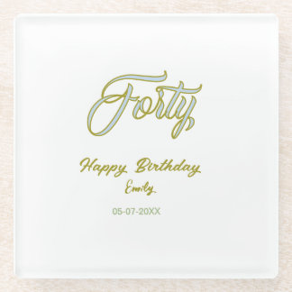 forty birthday name date blue green pastel trendy  glazen onderzetter