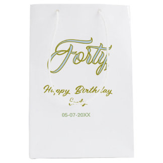 forty birthday name date blue green pastel trendy  medium cadeauzakje