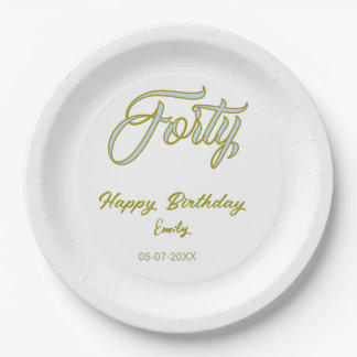 forty birthday name date blue green pastel trendy  papieren bordje
