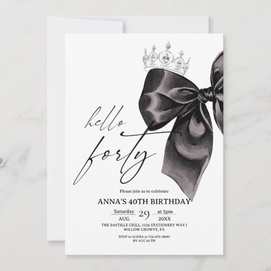 Forty Black Bow 40th Birthday Invitation (Devant)