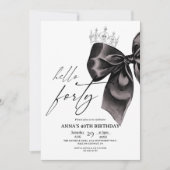 Forty Black Bow 40th Birthday Invitation Kaart (Voorkant)