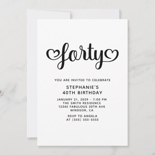 Forty Cute Hearts Script 40th Birthday Kaart (Voorkant)