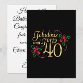 Forty Fabty Gold Black Red Roses Carte d'anniversa (Devant / Derrière)