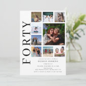 Forty Photo Collage 40th Birthday Party Invitation Kaart (Staand voorkant)