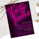 Fortylicious 40th Birthday Invitation<br><div class="desc">Invitation minimaliste avec néon design et couleur rose Fuschia ont été utilisés sur le titre pour donner à l'invitation un look alléchant avec granit violet foncé comme texture sur l'arrière - plan pour correspondre.</div>