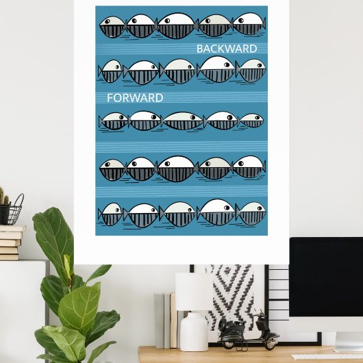 Forward and Backward – Minimal Fish Pattern Poster (Bureau à domicile)