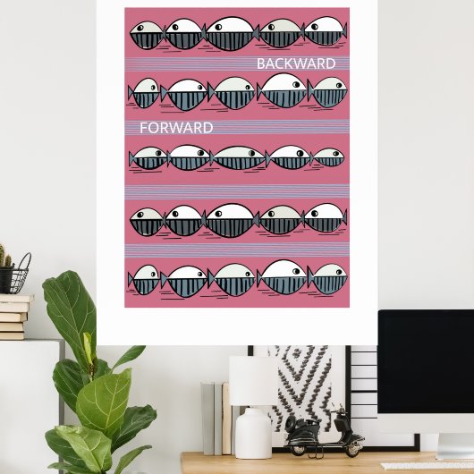 Forward and Backward – Minimal Fish Pattern Poster (Bureau à domicile)