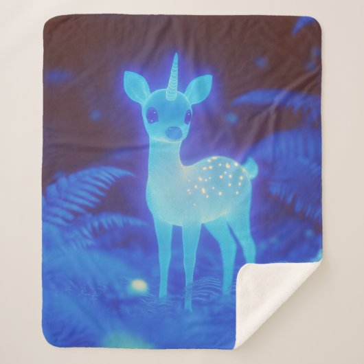 Fosforescerend Blauw Fawnicorn Sherpa Deken (Voorkant)
