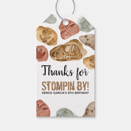 Fossiele dinosaurus verjaardagsfeestje gunst cadea cadeaulabel (Voorkant)