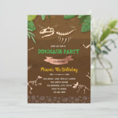 Fossiele dinosaurus verjaardagsfeestje uitnodiging (Staand voorkant)