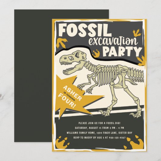 Fossiele excavatie Dinosaur Geboortepartij Kaart (Voorkant / Achterkant)