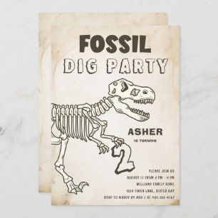 Fossil Dig Dinosaur Birthday Party Kaart