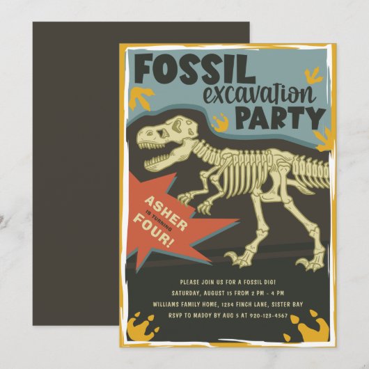 Fossil Excavation Dinosaur Birthday Party Kaart (Voorkant / Achterkant)