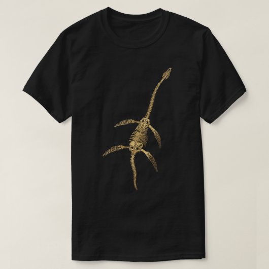 Fossil Record Gold Plesiosaur Fossil op het zwarte T-shirt (Design voorkant)