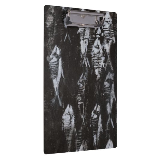 Fossil White Fish op zwarte achtergrond Klembord (Rechts)