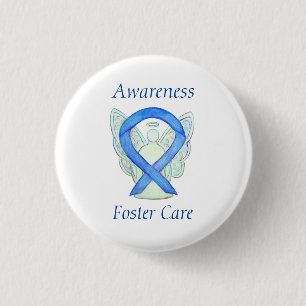 Foster Care Angel Blue Awareness Ribbon Pin Ronde Button 3,2 Cm