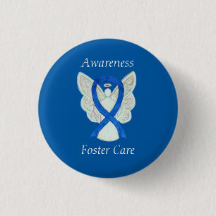 Foster Care Angel Blue Awareness Ribbon Pin Ronde Button 3,2 Cm