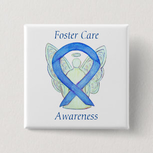 Foster Care Angel Blue Awareness Ribbon Pin Vierkante Button 5,1 Cm